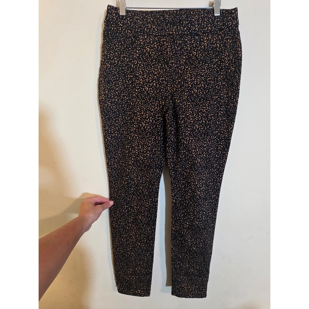 Chicos Jeggings Womens 0 Small Black Tan Leopard Print Pull On Ankle Pants